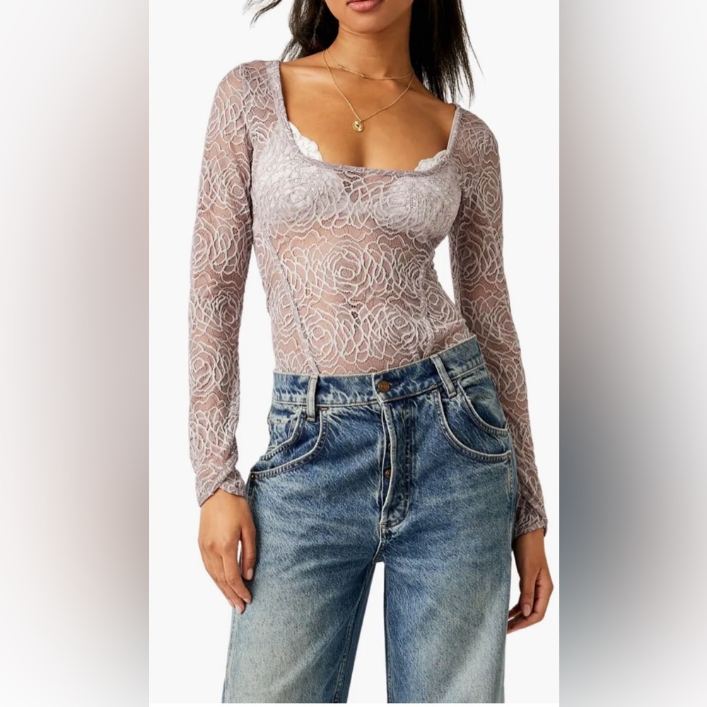 NWT Free People In My Head Sheer Lace Bodysuit Color: Thimble